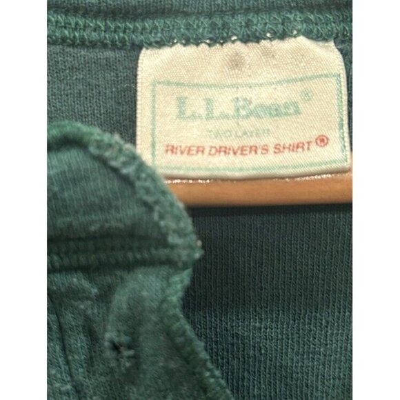 LL Bean Shirt Green River Driver’s Henley Mens L Cotton Wool Two Layer Vintage - Picture 3 of 4